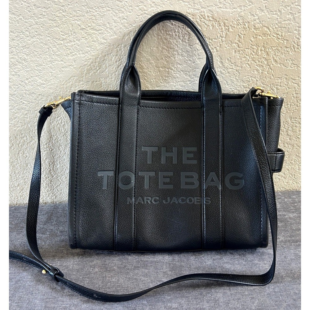 Marc Jacobs The Tote Bag Black Leather Medium Crossbody Handbag Minimalist 90s